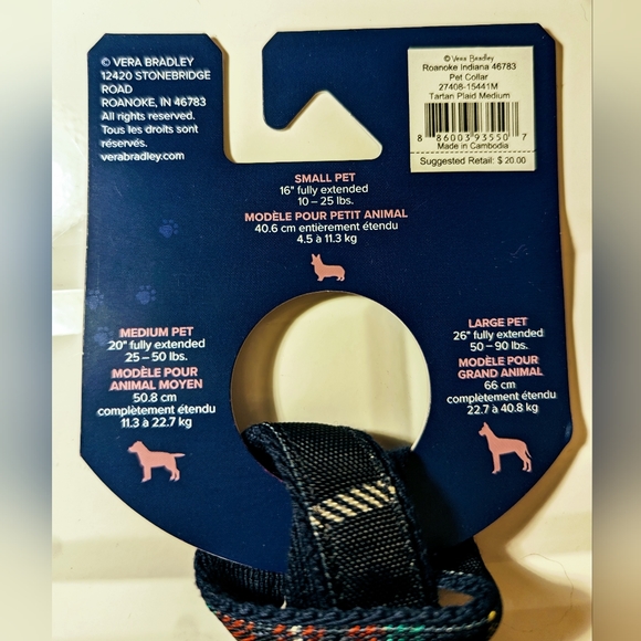 Vera Bradley Dog Pet Collar Tartan Plaid - Picture 3 of 7